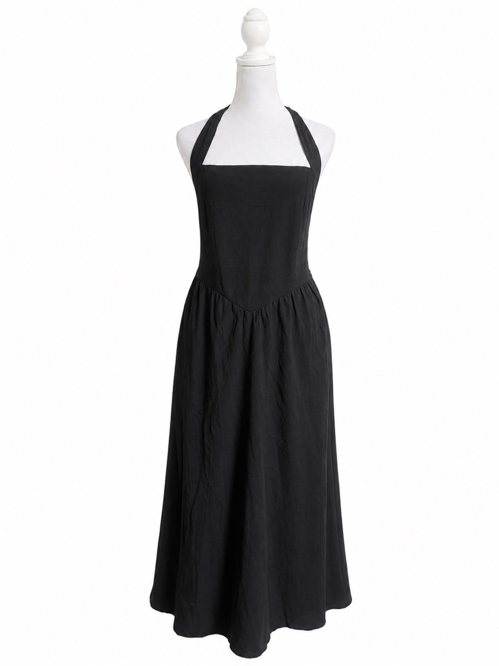 ZESICA Women Black Halter Maxi Dress L Summer Smocked Pockets Lined NWT - Picture 2 of 13